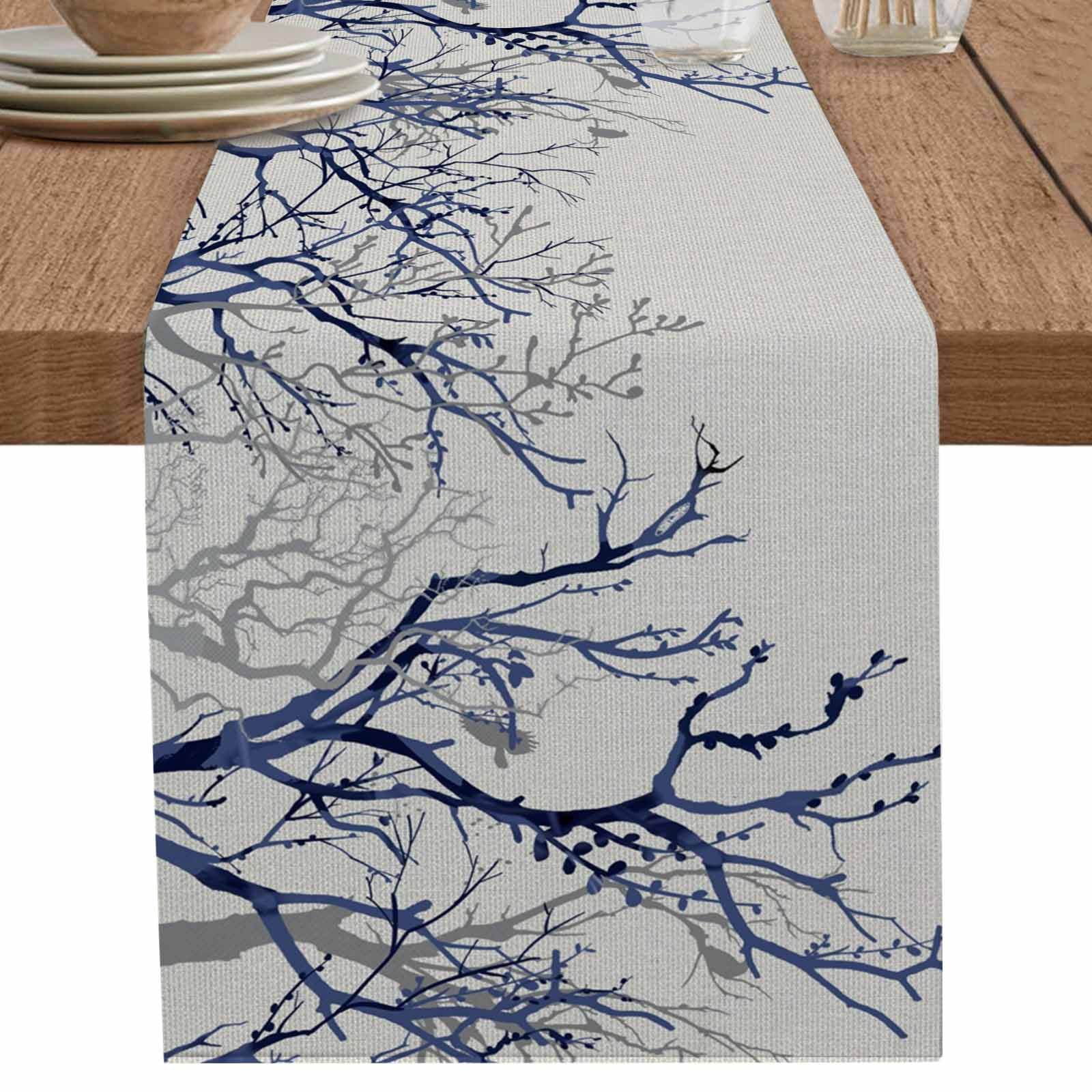 nqOlkjepod Blue Tree Table Runner 72 Inches Long Farmhouse Dress ...
