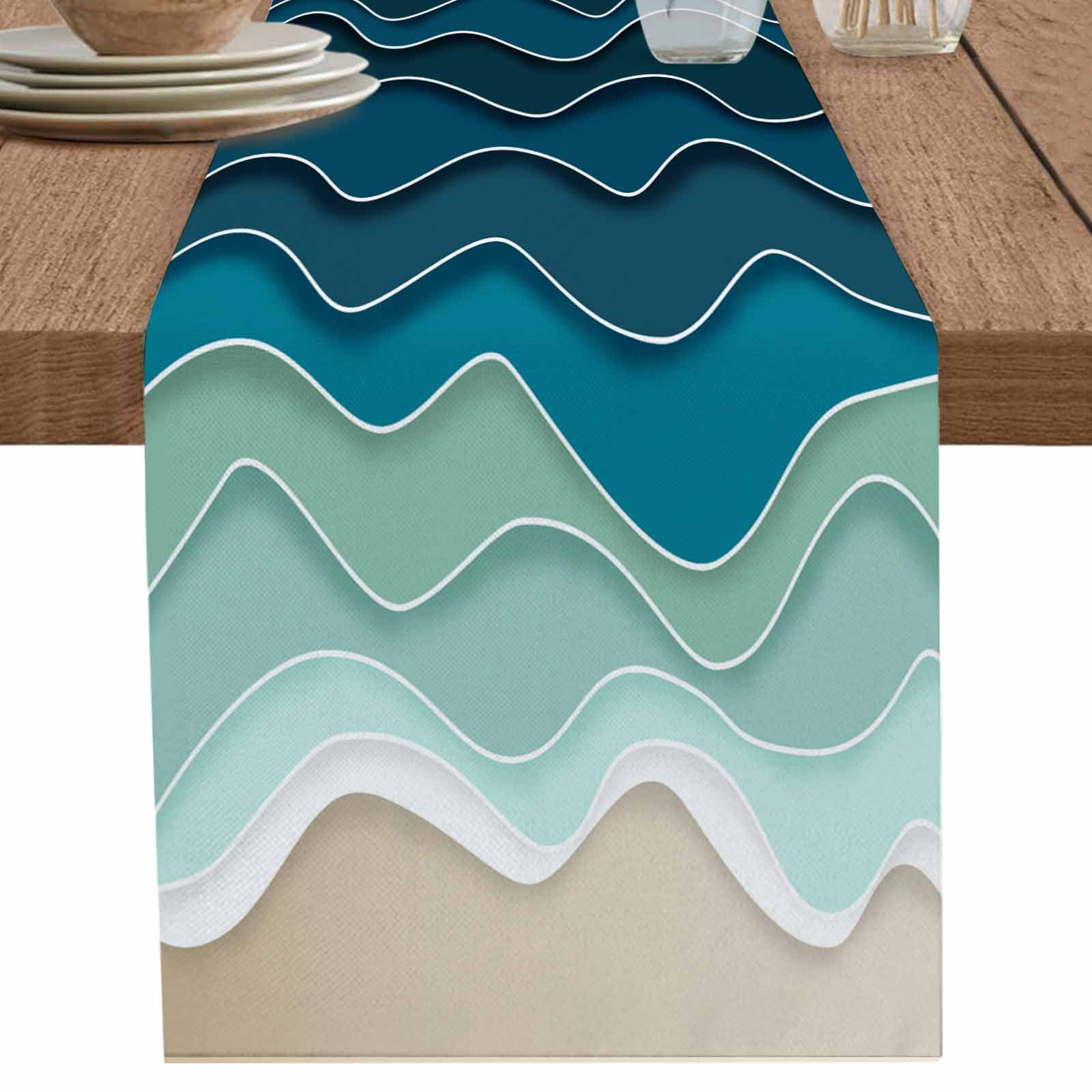 nqOlkjepod Blue Waves Table Runner 72 Inches Long Farmhouse Dress ...