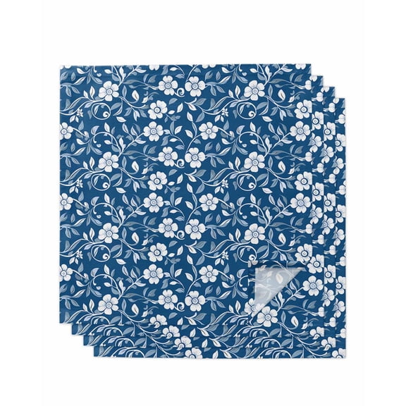 nqOlkjepod Blue White Floral Cloth Napkins Set of 4 Reusable Dinner Napkins, Farmhouse Retro Botanical Leaves Cocktail Napkin Washable Table Napkins for Wedding/Holiday Party/Baby Shower 20"x20"