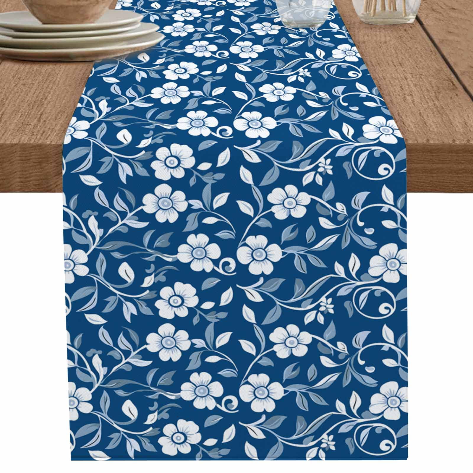Lsrtoss Spring Floral Table Runner – 90 Inches Long, Blue Tulip Botanical Print, Cotton Linen Blend For Farmhouse Decor - View #8