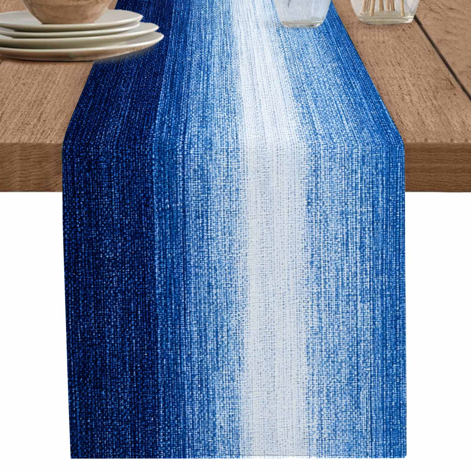 nqOlkjepod Blue White Ombre Table Runner 70 Inches Long Farmhouse Dress ...