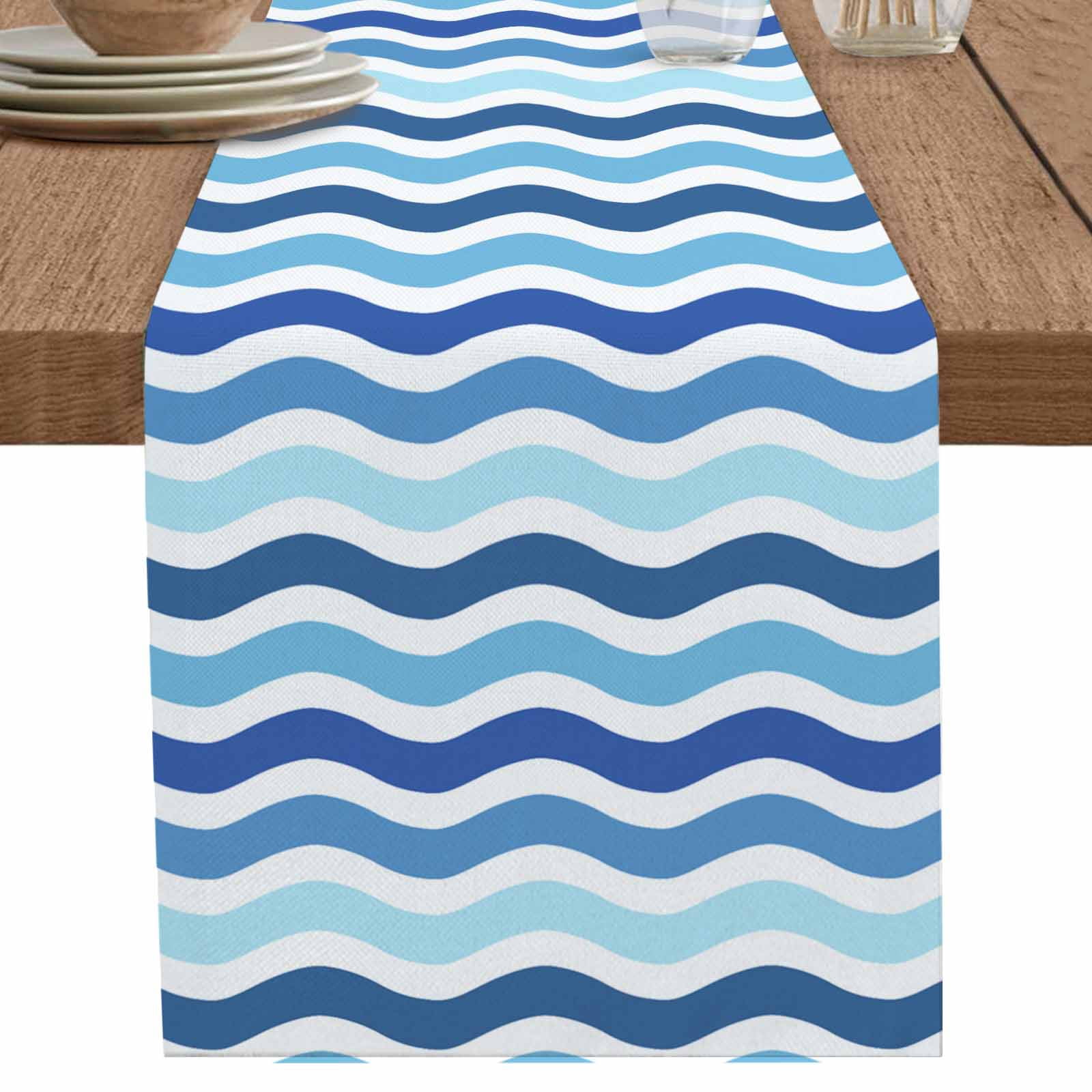 nqOlkjepod Blue White Ombre Table Runner 72 Inches Long Farmhouse Dress ...