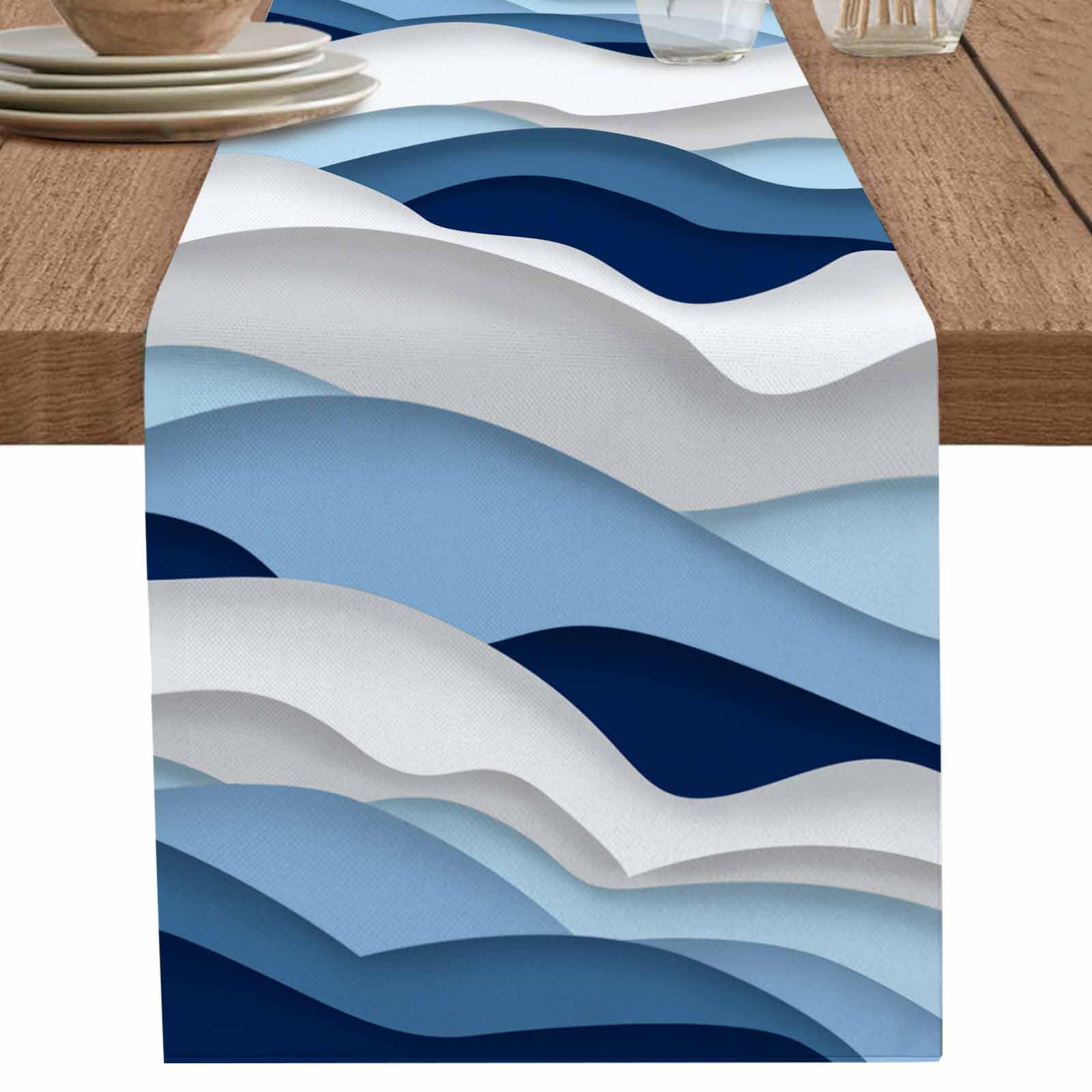 nqOlkjepod Blue White Ombre Table Runner 72 Inches Long Farmhouse Dress ...