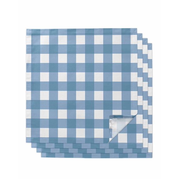 nqOlkjepod Blue White Plaid Cloth Napkins Set of 4 Reusable Dinner Napkins, Gradient Geometric Buffalo Checkered Cocktail Napkin Washable Table Napkins for Wedding/Holiday Party/Baby Shower 20"x20"