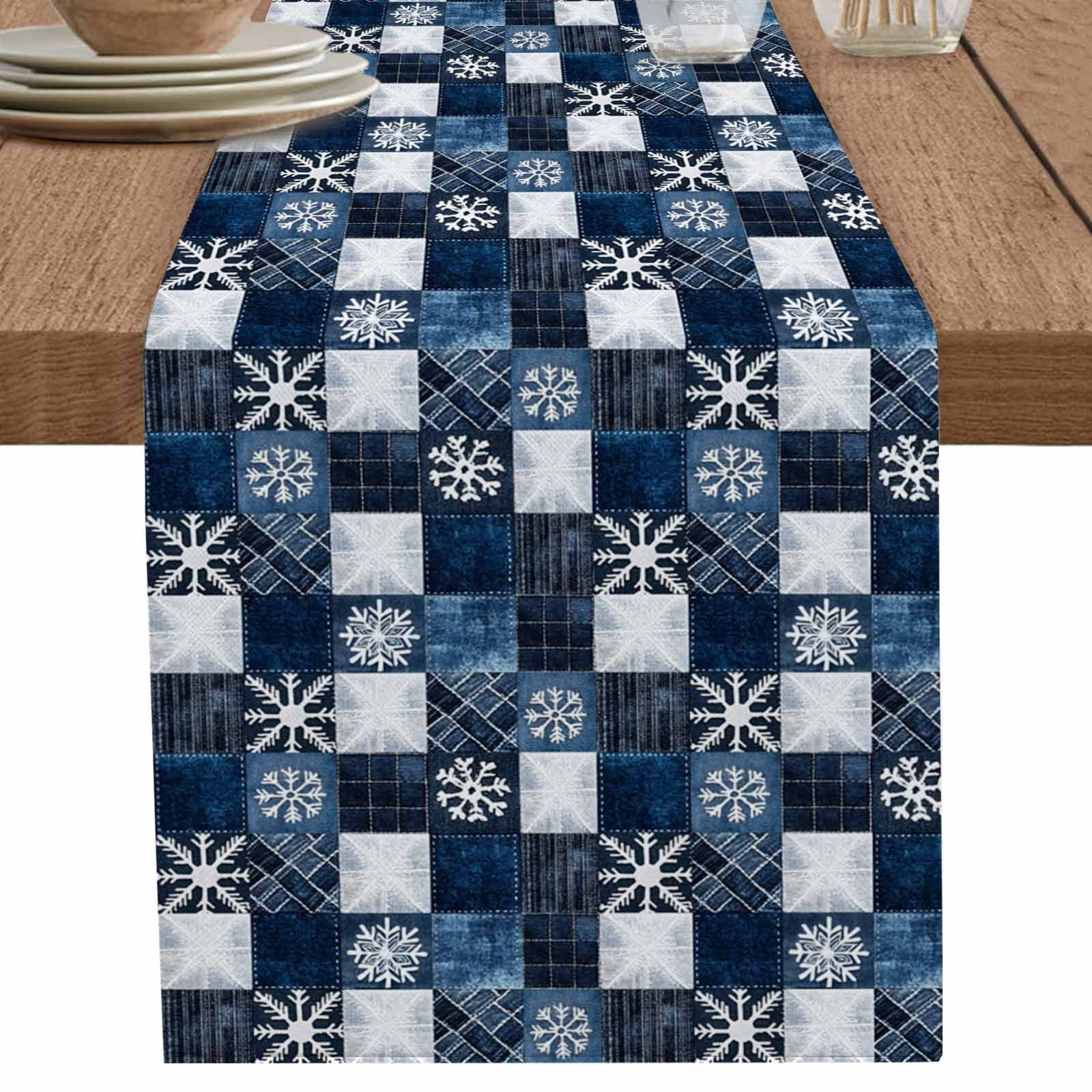 nqOlkjepod Blue White Snowflake Table Runner 72 Inches Long Farmhouse ...