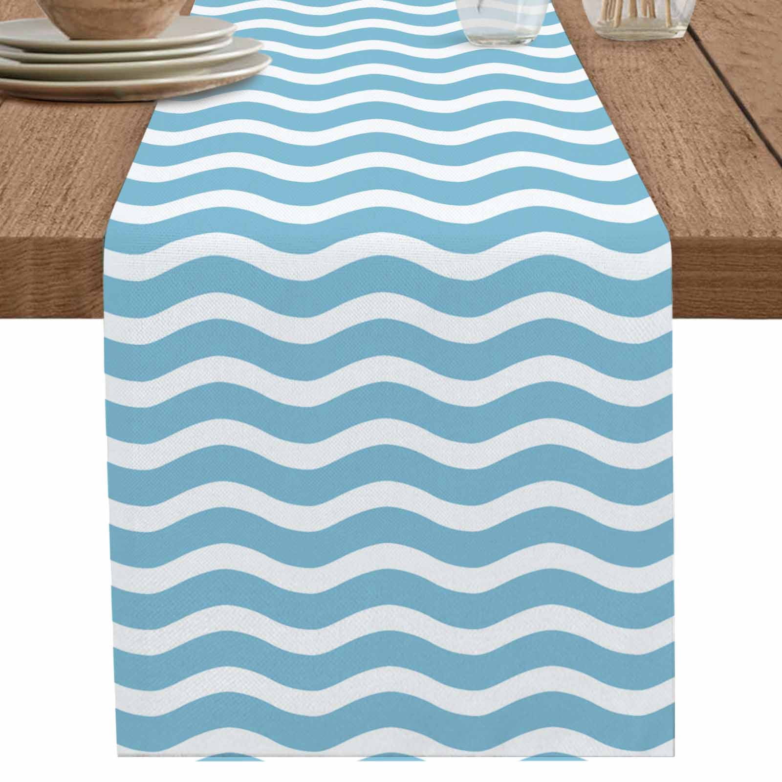 nqOlkjepod Blue White Table Runner 72 Inches Long Farmhouse Dress ...