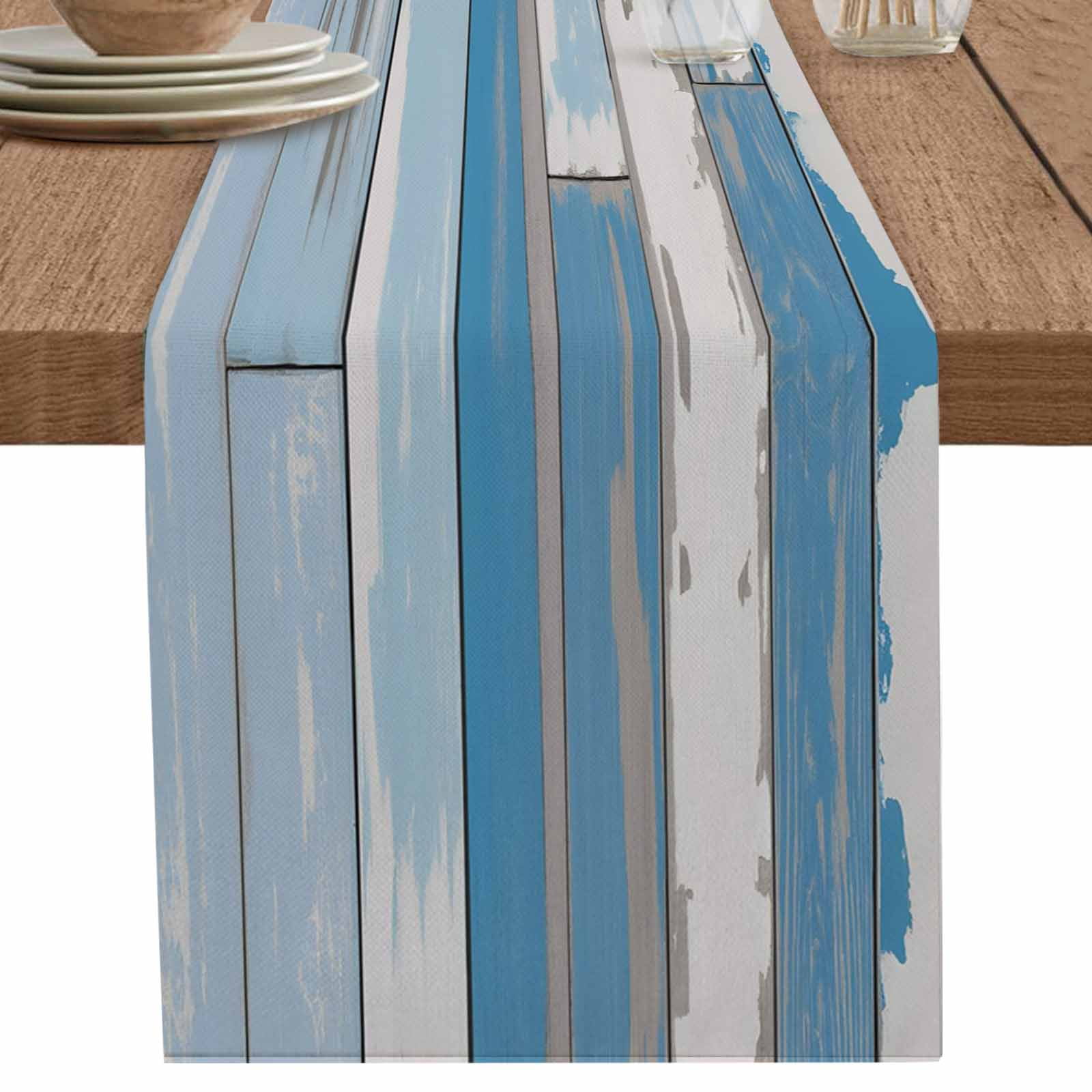nqOlkjepod Blue Wood Grain Table Runner 70 Inches Long Farmhouse Dress ...