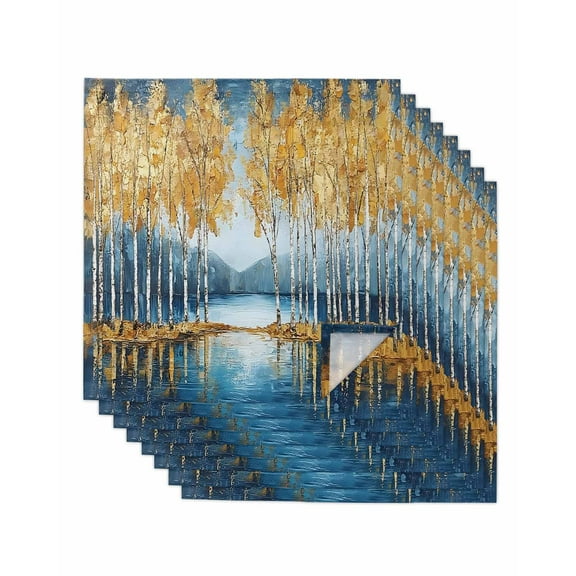 nqOlkjepod Blue Yellow Cloth Napkins Set of 8 Reusable Dinner Napkins, Modern Abstract Oil Expressionism Cocktail Napkin Washable Table Napkins for Wedding/Holiday Party/Baby Shower 20"x20"