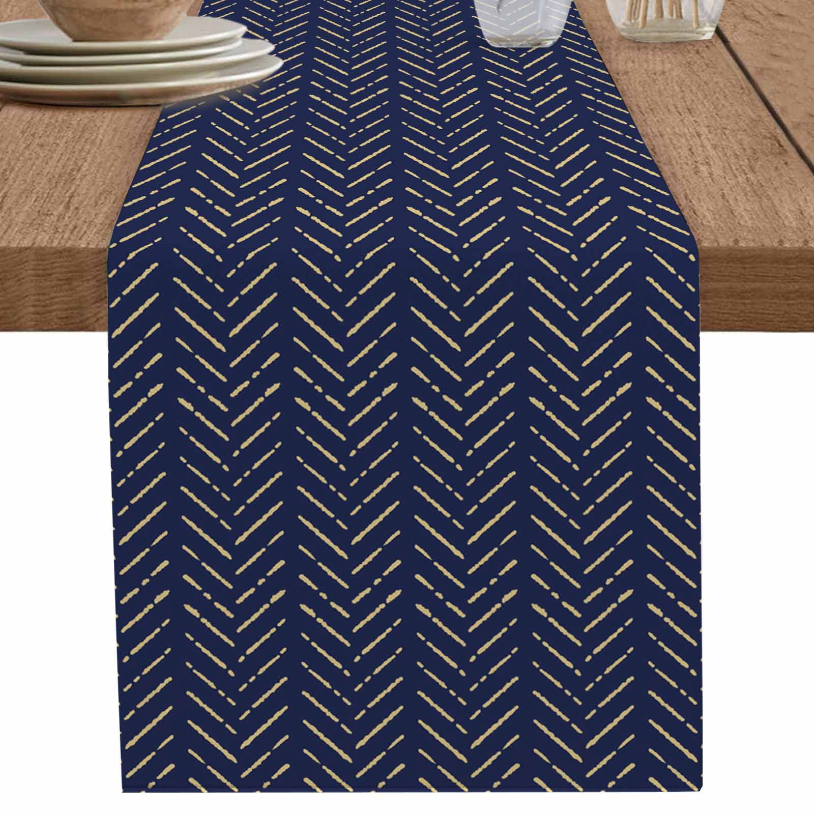 nqOlkjepod Blue Yellow Geometric Table Runner 72 Inches Long Farmhouse ...