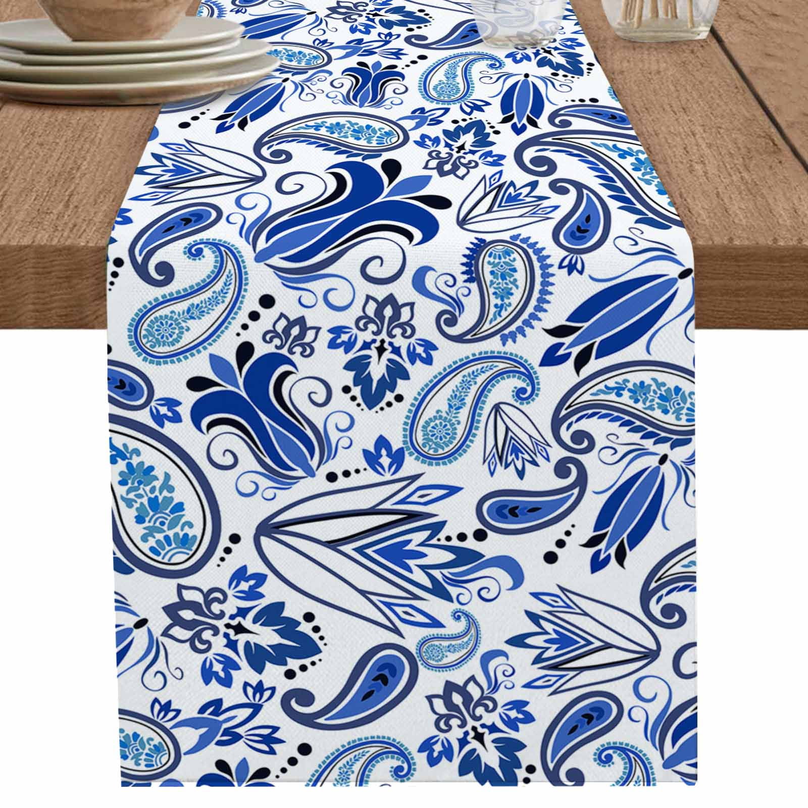 nqOlkjepod Boho Blue Floral Table Runner 72 Inches Long Farmhouse Dress ...