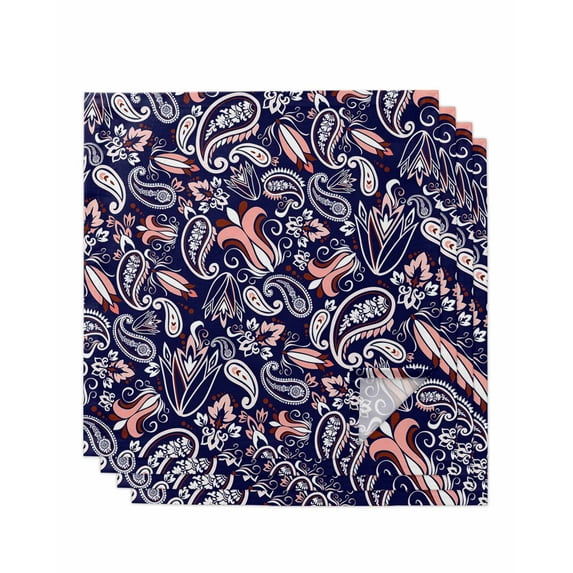 nqOlkjepod Boho Blue Purple Floral Cloth Napkins Set of 4 Reusable Dinner Napkins, Farmhouse Botanical Vintage Paisley Flower Cocktail Napkin Washable Table Napkins for Wedding/Party 20"x20"