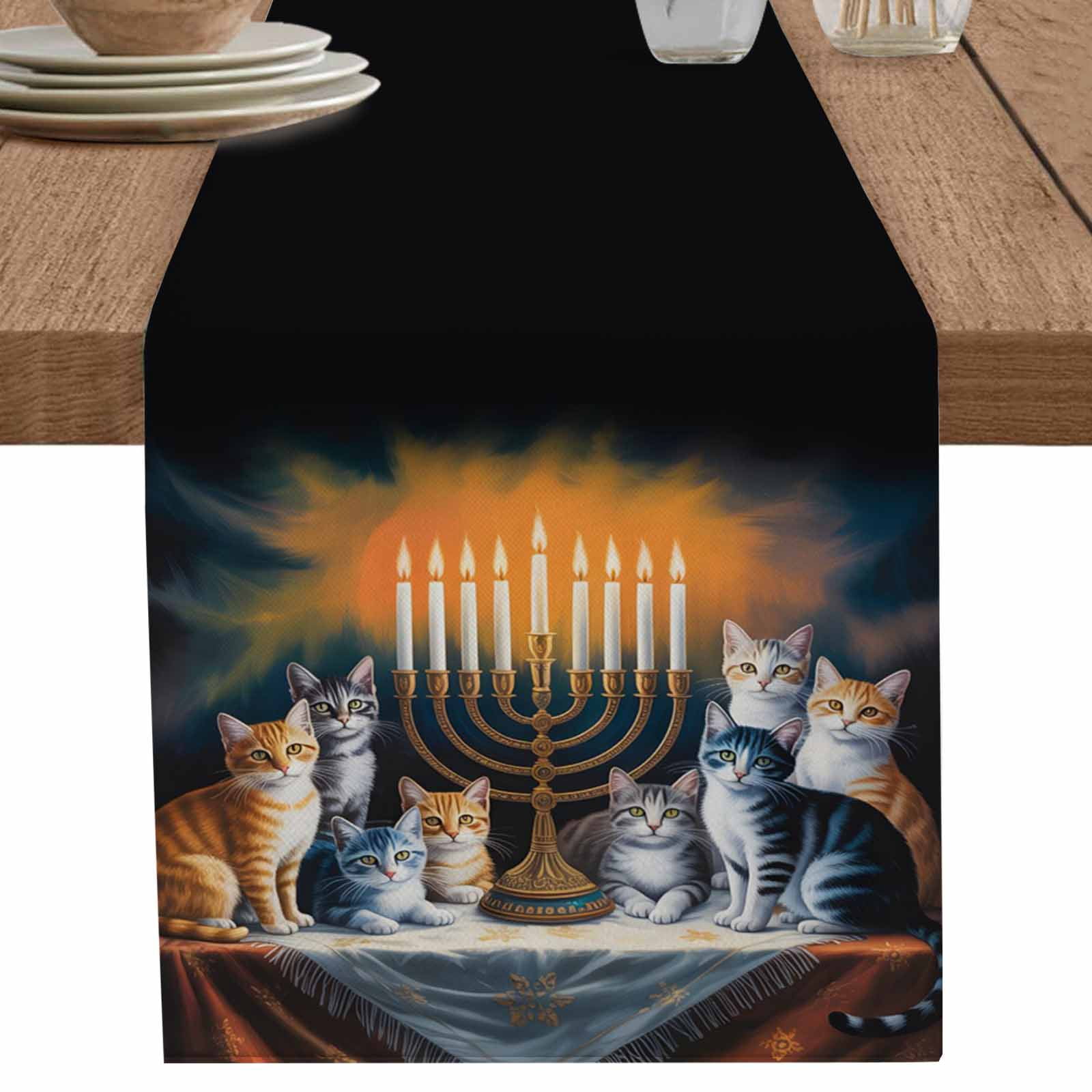 nqOlkjepod Boho Cats Table Runner 48 Inches Long Farmhouse Dress ...