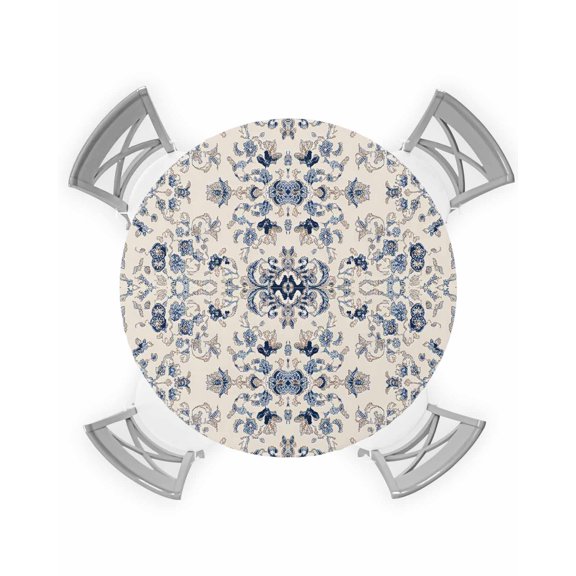 nqOlkjepod Boho Ethnic Round Tablecloth, Fitted Table Cover with Elastic for 36"-44" Round Tables, Vintage Shabby Southwest Floral Motifs Table Cloth Outdoor Dinning Party Waterproof Tablecloths