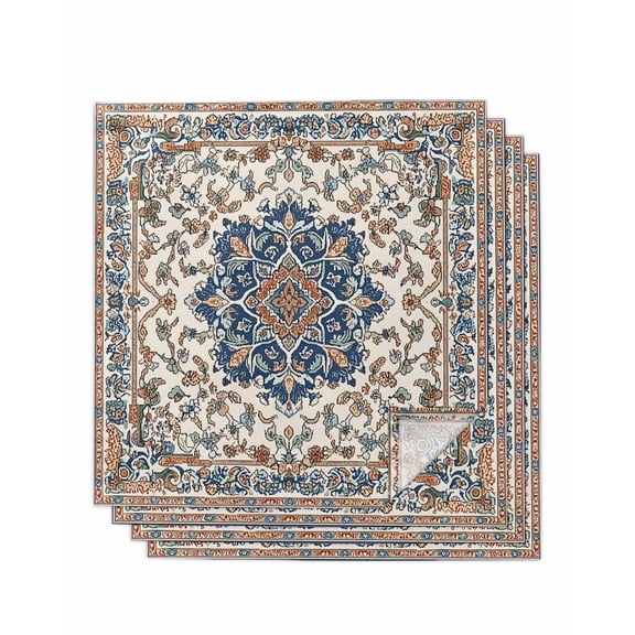 nqOlkjepod Boho Ethnic Rustic Cloth Napkins Set of 4 Reusable Dinner Napkins, Western Antique Orange Blue Green Cocktail Napkin Washable Table Napkins for Wedding/Holiday Party/Baby Shower 20"x20"