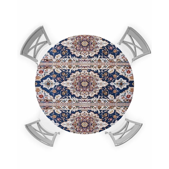 nqOlkjepod Boho Floral Round Tablecloth, Fitted Table Cover with Elastic for 36"-44" Round Tables, Vintage Print Distressed Brick Tribal Table Cloth Outdoor Dinning Party Waterproof Tablecloths