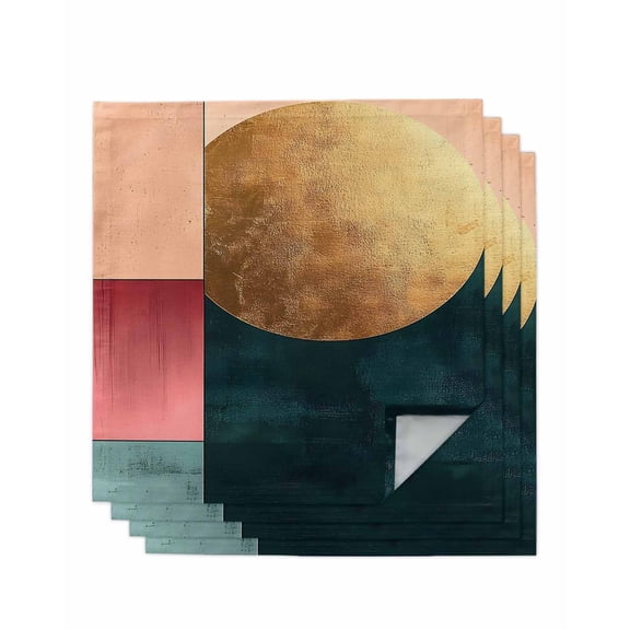 nqOlkjepod Boho Gold Circle Cloth Napkins Set of 4 Reusable Dinner Napkins, Modern Geometric Color Blocks Cocktail Napkin Washable Table Napkins for Wedding/Holiday Party/Baby Shower 20"x20"