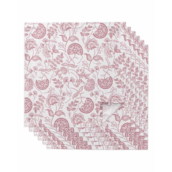 nqOlkjepod Boho Pink Floral Cloth Napkins Set of 6 Reusable Dinner Napkins, Vintage Farmhouse Paisley Plant Leaf Cocktail Napkin Washable Table Napkins for Wedding/Holiday Party/Baby Shower 20"x20"