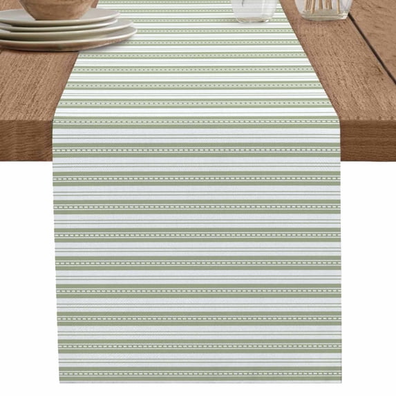 nqOlkjepod Boho Sage Green Stripe Table Runner 36 Inches Long Farmhouse Dress Scarves, Abstract Geometric White Minimalist Dining Tablerunner for Coffee Table/Kitchen Island/Party, Small 13" x 36"