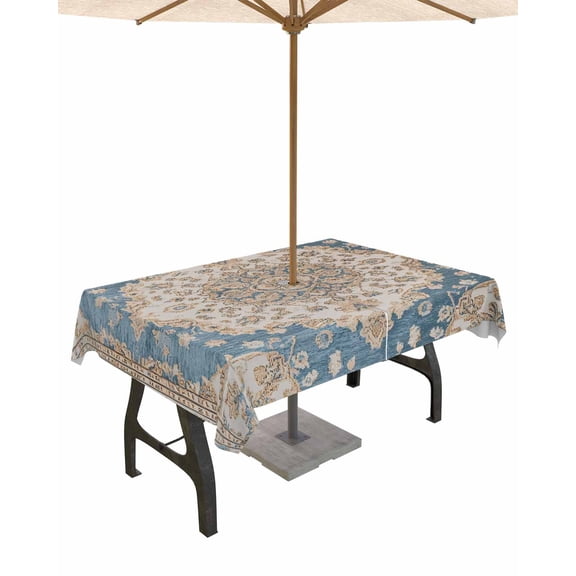 nqOlkjepod Boho Southwest Outdoor Tablecloth with Umbrella Hole & Zipper, Farmhouse Aztec Tribe Ethnic Motifs Rectangle Table Cover 60x84 Inch, Dining Waterproof Table Cloth Protector for Patio