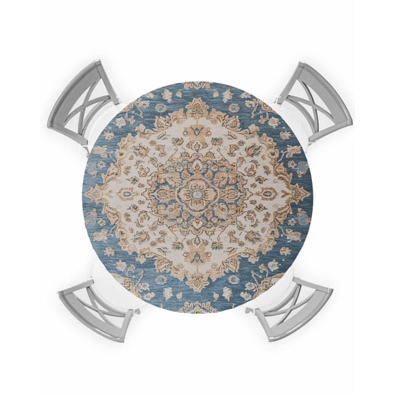 nqOlkjepod Boho Southwest Round Tablecloth, Fitted Table Cover with Elastic for 36"-44" Round Tables, Farmhouse Aztec Tribe Ethnic Motifs Table Cloth Outdoor Dinning Party Waterproof Tablecloths