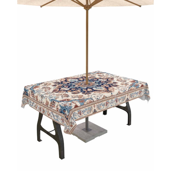 nqOlkjepod Boho Tribe Outdoor Tablecloth with Umbrella Hole & Zipper, Southwest Aztec Colorful Abstract Pattern Rectangle Table Cover 52x70 Inch, Dining Waterproof Table Cloth Protector for Patio