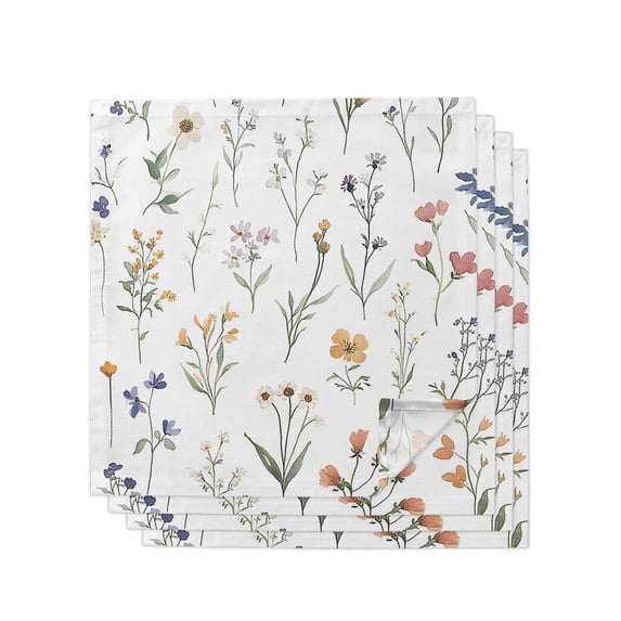 nqOlkjepod Botanical Blossom Floral Cloth Napkins Set of 4 Reusable Dinner Napkins, Spring Rustic Flowers Cocktail Napkin Washable Table Napkins for Wedding/Holiday Party/Baby Shower 20"x20"