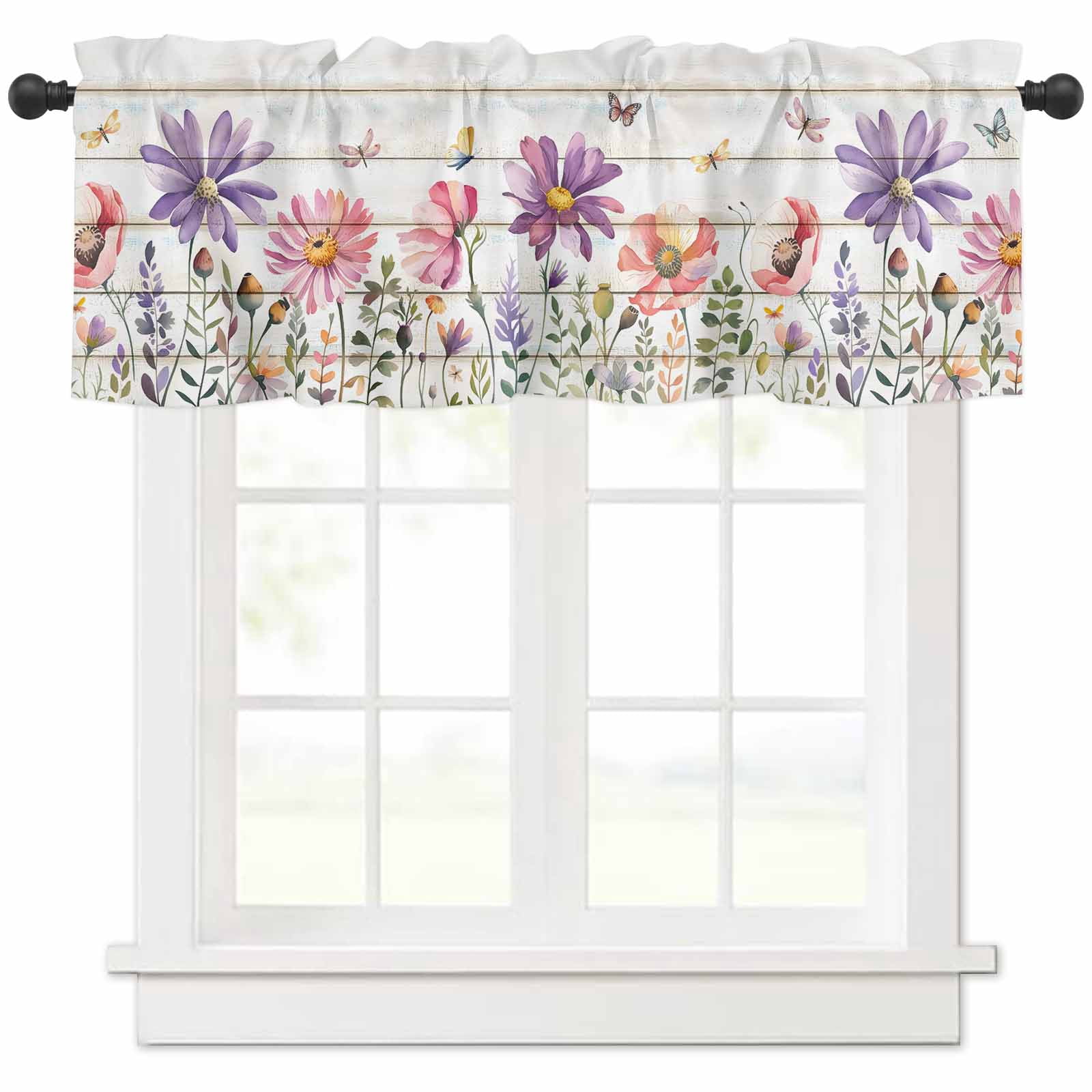 nqOlkjepod Botanical Flowers Farmhouse Short Window Curtain Valances ...