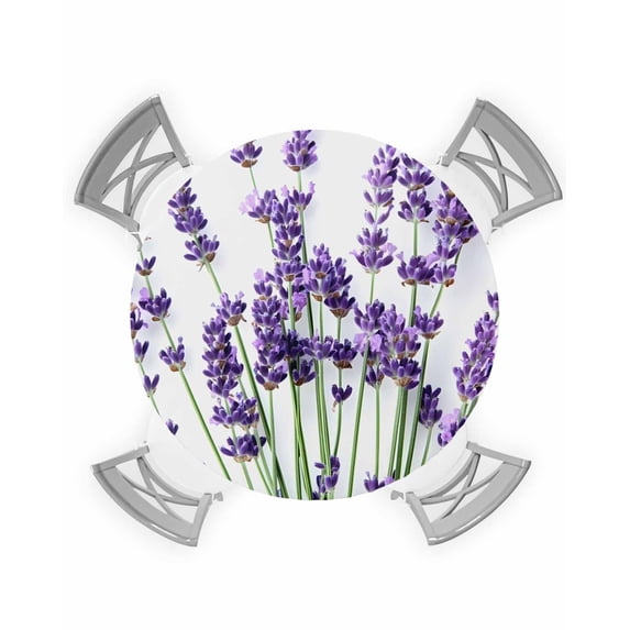 nqOlkjepod Botanical Lavender Round Tablecloth, Fitted Table Cover with Elastic for 36"-44" Round Tables, Spring Budding Flowers Florals Table Cloth Outdoor Dinning Party Waterproof Tablecloths