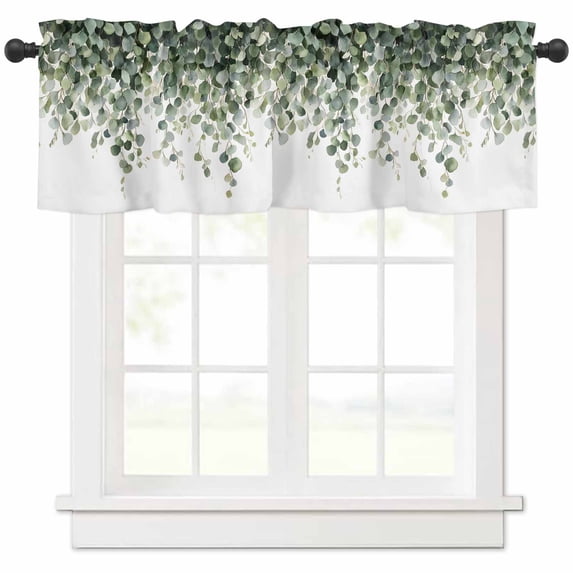 nqOlkjepod Botanical Leaves Farmhouse Short Window Curtain Valances, Farmhouse Simple Eucalyptus Branches Rod Pocket Kitchen Valances for Living Room Bedroom Bathroom Cafe, 1 Panel - 42" x 18"