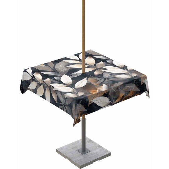 nqOlkjepod Botanical Leaves Outdoor Tablecloth with Umbrella Hole & Zipper, Retro Country Natural Leaf Plants Square Table Cover 54x54 Inch, Dining Waterproof Table Cloth Protector for Patio/Party