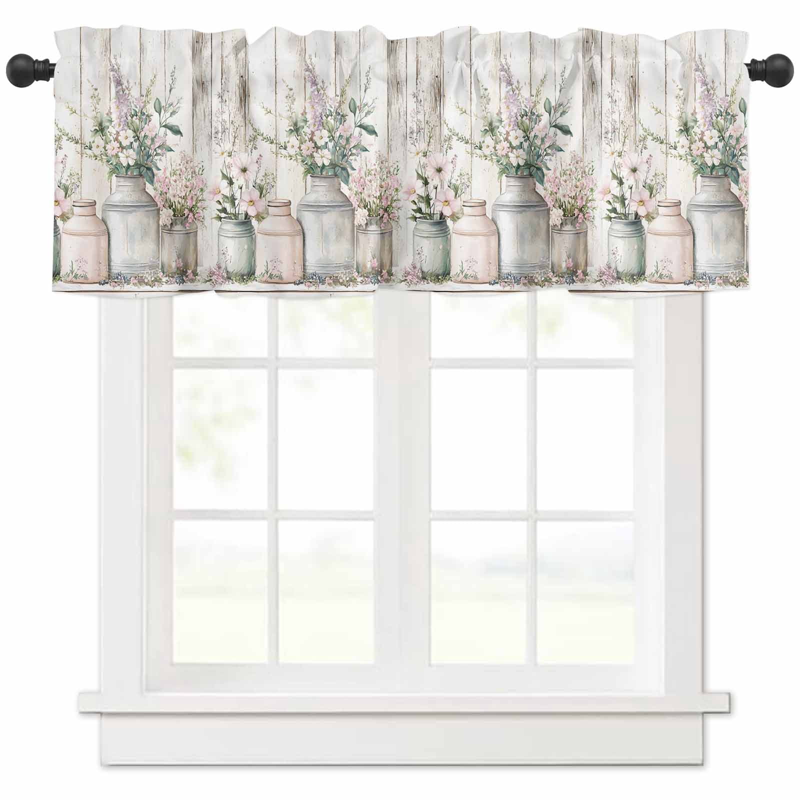 nqOlkjepod Botanicals Flower Farmhouse Short Window Curtain Valances ...