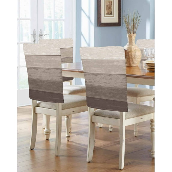 nqOlkjepod Brown Beige Ombre Chair Covers Set of 4, Decorative Chair Back Cover, Farmhouse Vintage Wooden Striped Dining Room Chair Slipcovers Removable Chair Protectors Covers for Party Banquet