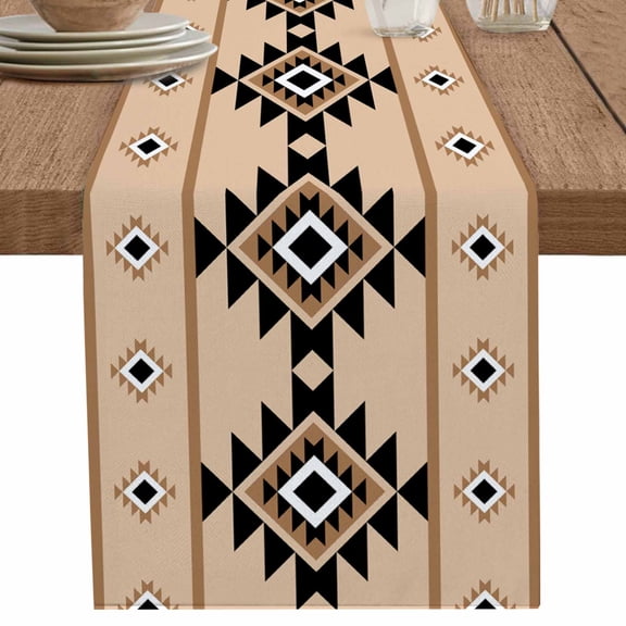 nqOlkjepod Brown Black Boho Table Runner 36 Inches Long Farmhouse Dress Scarves, Country Aztec Southwest Geometric Dining Tablerunner for Coffee Table/Kitchen Island/Party Décor, Small 13" x 36"