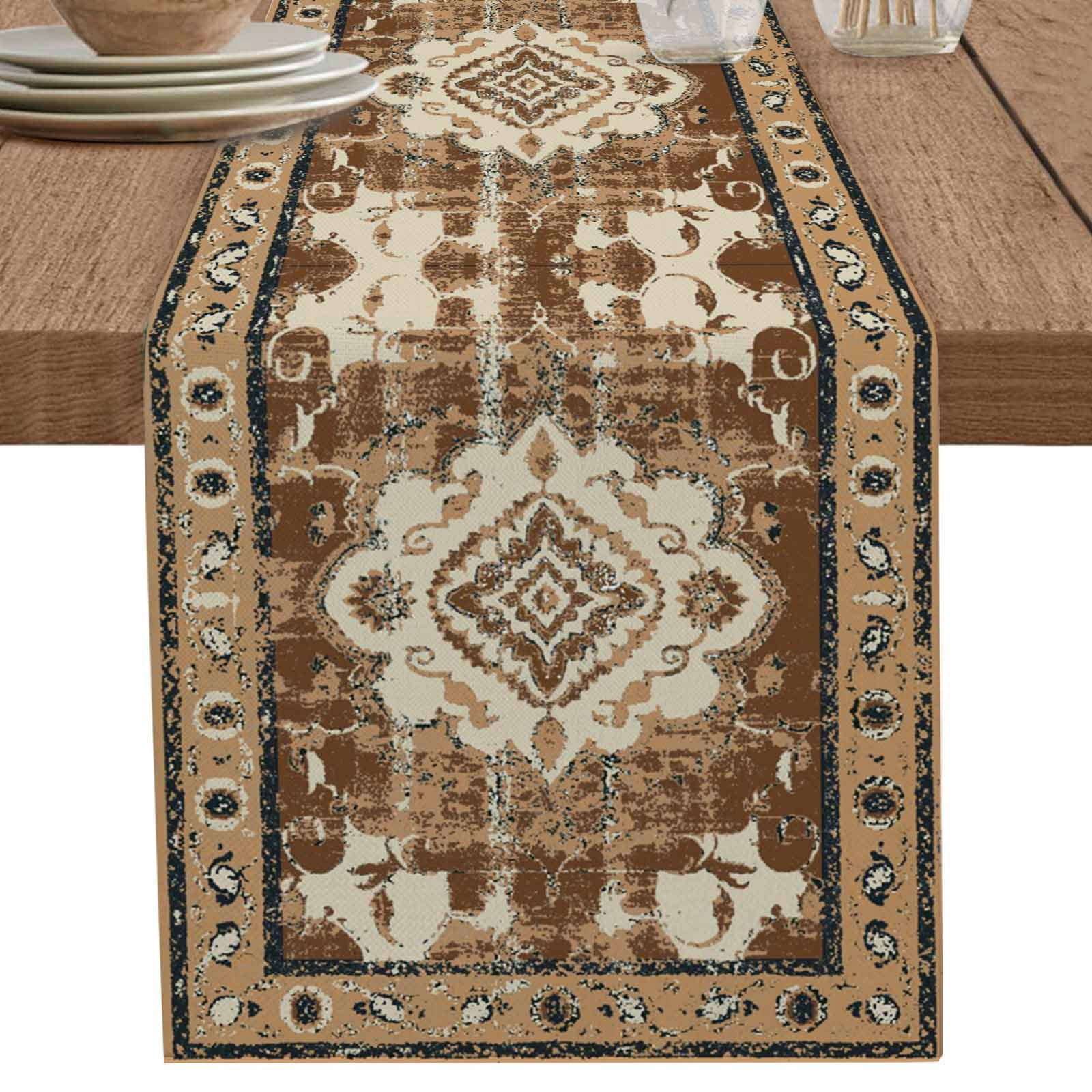 nqOlkjepod Brown Boho Table Runner 72 Inches Long Farmhouse Dress ...