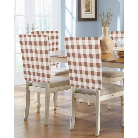 nqOlkjepod Brown Checkered Chair Covers Set of 6, Decorative Chair Back Cover, Farmhouse Buffalo Plaid Dining Room Chair Slipcovers Removable Chair Protectors Covers for Party Banquet