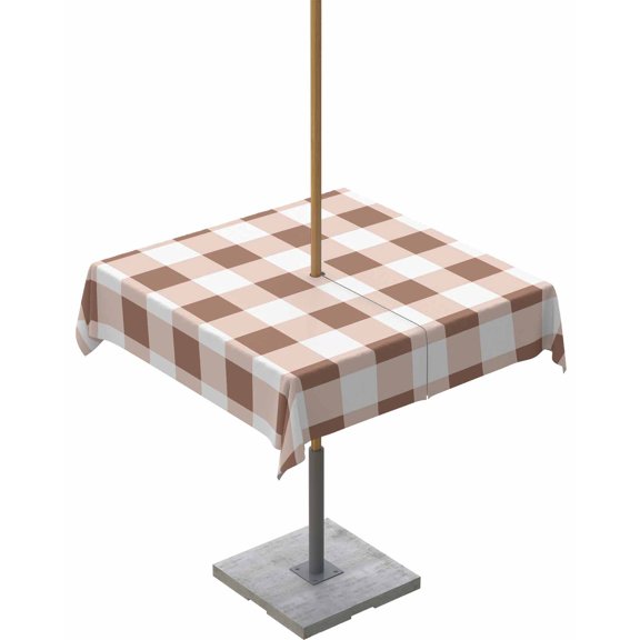 nqOlkjepod Brown Checkered Outdoor Tablecloth with Umbrella Hole & Zipper, Farmhouse Buffalo Plaid Square Table Cover 60x60 Inch, Dining Waterproof Table Cloth Protector for Patio/Party/Picnic