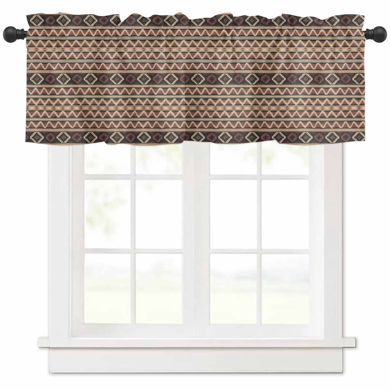 nqOlkjepod Brown Geometric Farmhouse Short Window Curtain Valances