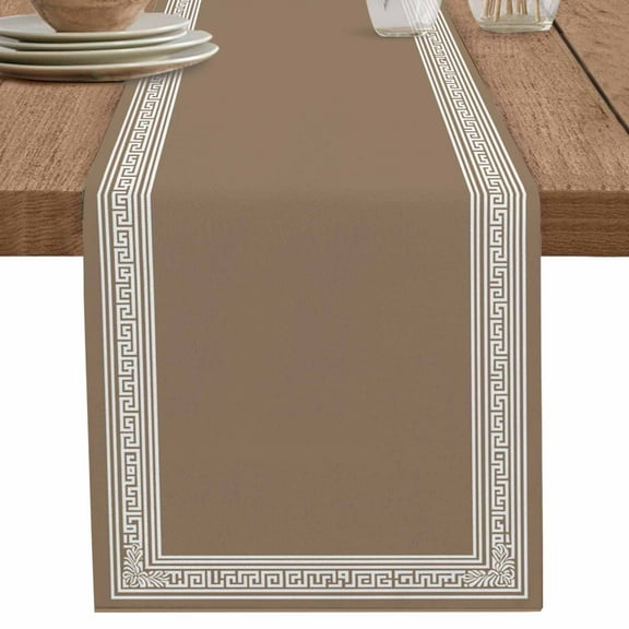 nqOlkjepod Brown Geometric Table Runner 48 Inches Long Farmhouse Dress Scarves, Vintage Greece Key Dining Tablerunner for Coffee Table/Kitchen Island/Party Décor, 13" x 48"