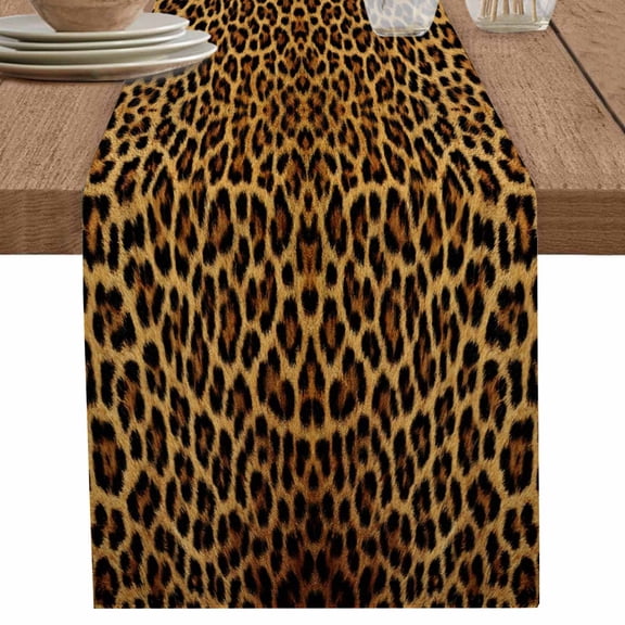 nqOlkjepod Brown Leopard Print Table Runner 48 Inches Long Farmhouse Dress Scarves, Classic Abstract Animal Patterned Dining Tablerunner for Coffee Table/Kitchen Island/Party Décor, 13" x 48"
