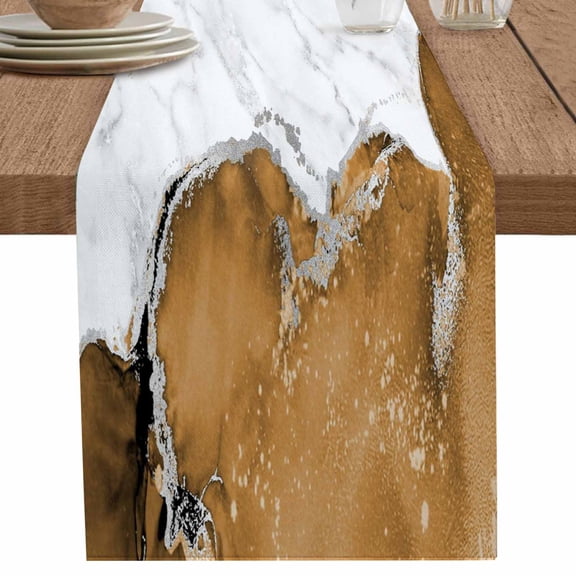 nqOlkjepod Brown Marble Crack Table Runner 36 Inches Long Farmhouse Dress Scarves, Modern Abstract Geometric Texture Dining Tablerunner for Coffee Table/Kitchen Island/Party Décor, Small 13" x 36"