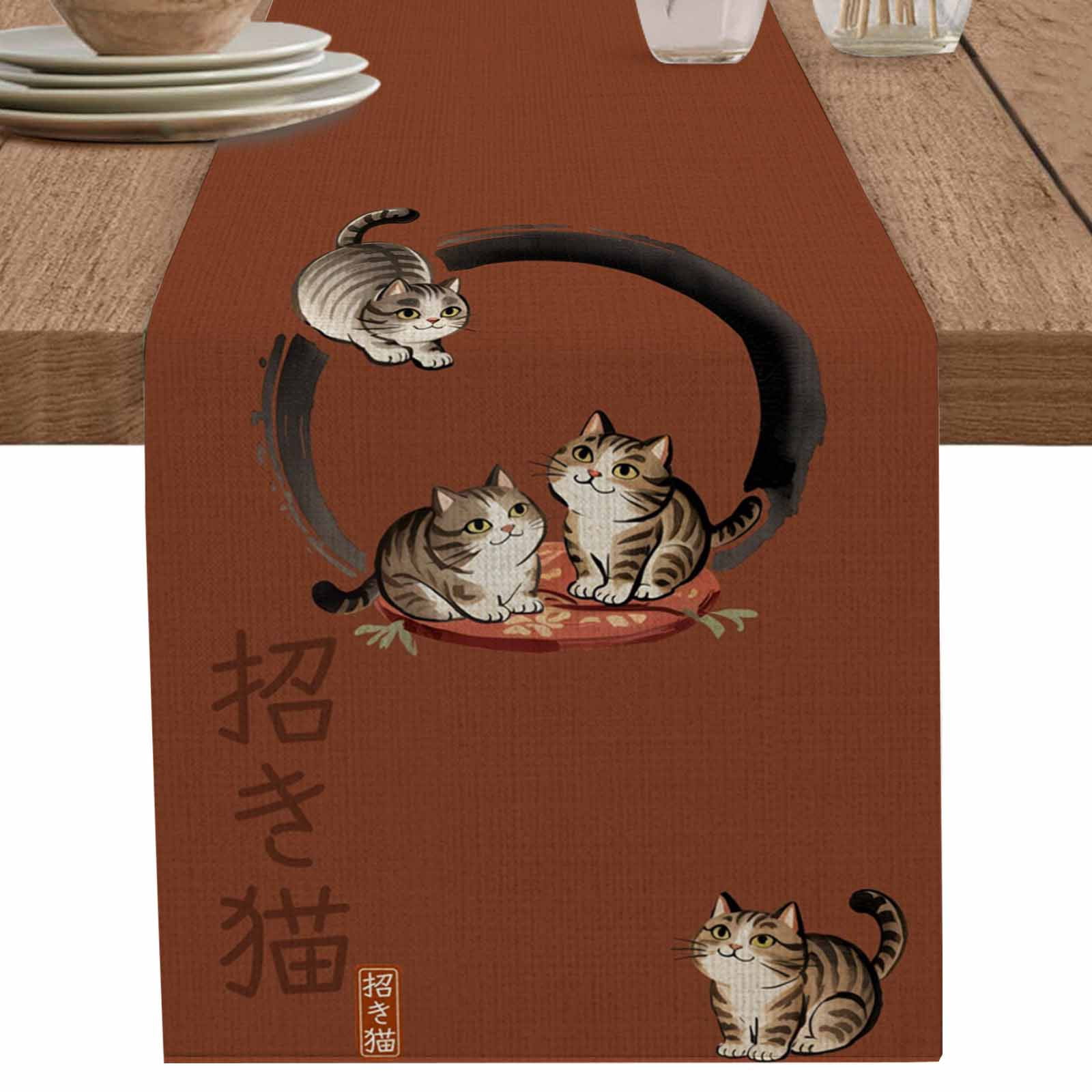 nqOlkjepod Brown Red Cute Cat Table Runner 90 Inches Long Farmhouse ...