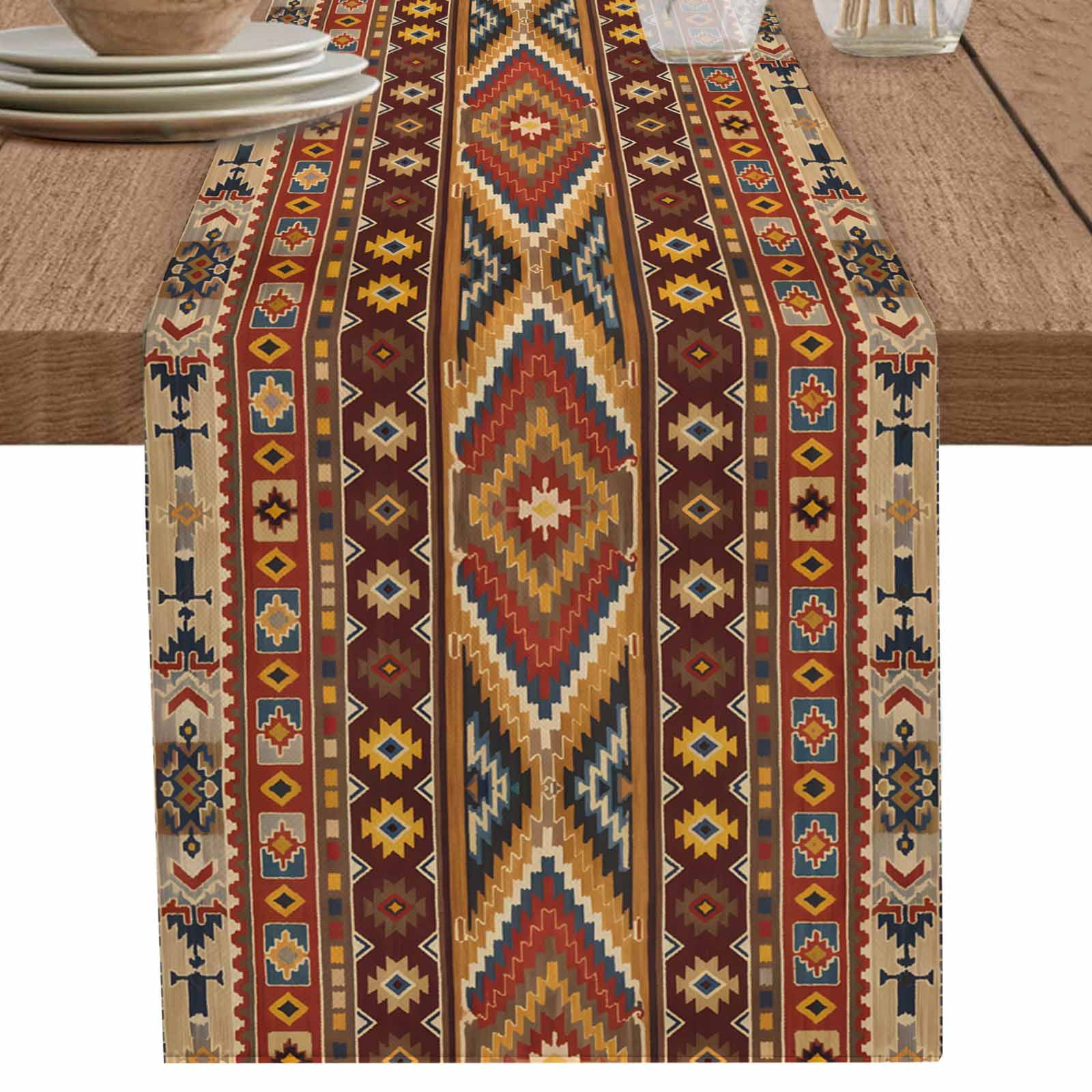 nqOlkjepod Brown Southwest Aztec Table Runner 90 Inches Long Farmhouse Dress Scarves, Farmhouse Vintage Geometric Dining Tablerunner for Coffee Table/Kitchen Island/Party Décor, 13" x 90"