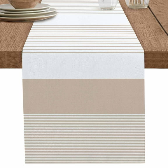 nqOlkjepod Brown Stripe Table Runner 36 Inches Long Farmhouse Dress Scarves, Modern Rustic Horizontal Brown Striped Dining Tablerunner for Coffee Table/Kitchen Island/Party Décor, Small 13" x 36"