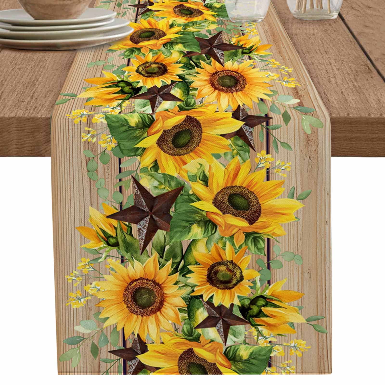 nqOlkjepod Brown Sunflower Table Runner 70 Inches Long Farmhouse Dress ...