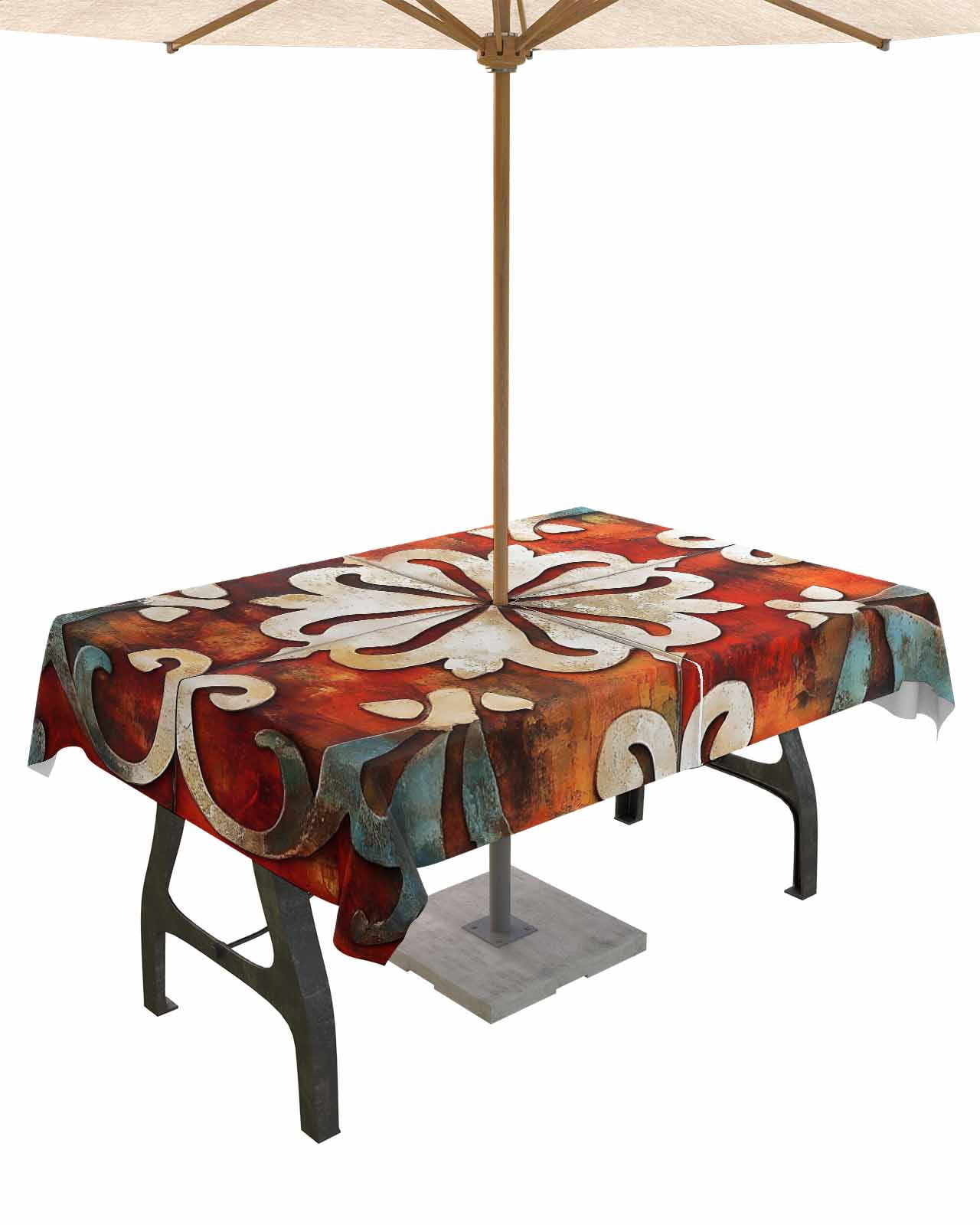 nqOlkjepod Burnt Orange Ethnic Outdoor Tablecloth with Umbrella Hole ...