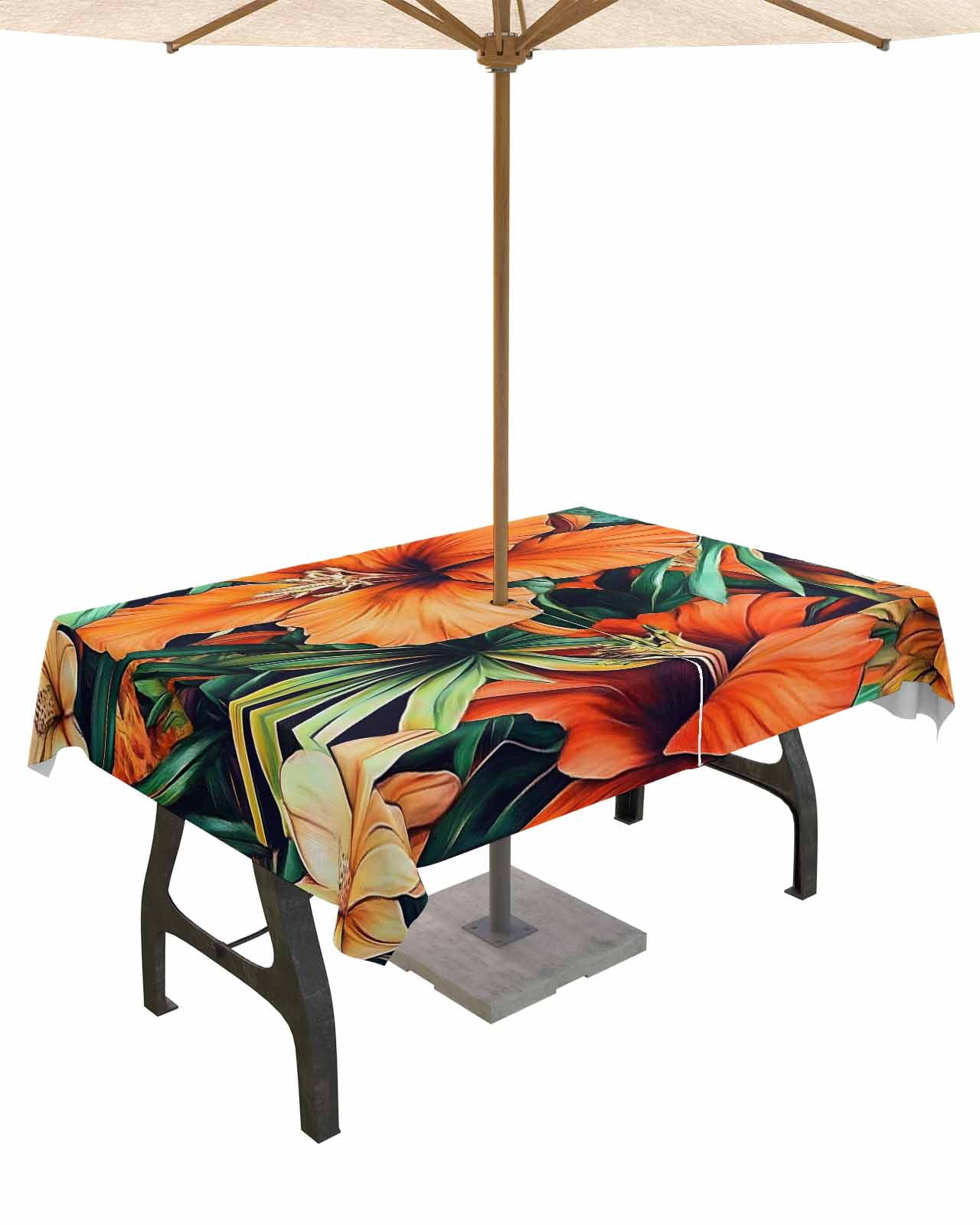 nqOlkjepod Burnt Orange Floral Outdoor Tablecloth with Umbrella Hole ...