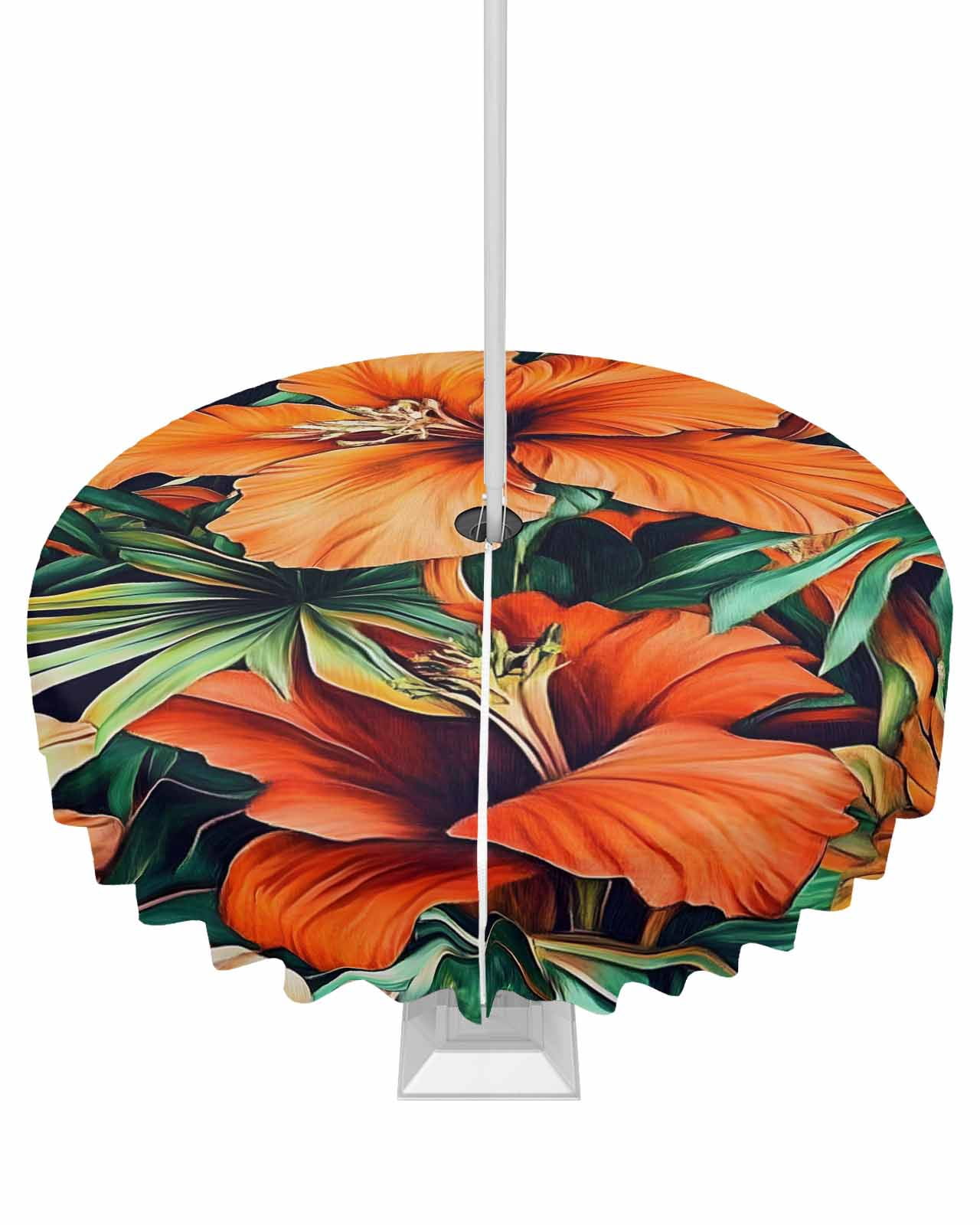 nqOlkjepod Burnt Orange Floral Outdoor Tablecloth with Umbrella Hole ...