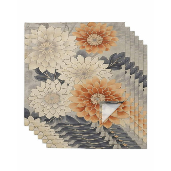 nqOlkjepod Burnt Orange Grey Cloth Napkins Set of 6 Reusable Dinner Napkins, Spring Floral Botanical Retro Cocktail Napkin Washable Table Napkins for Wedding/Holiday Party/Baby Shower 20"x20"