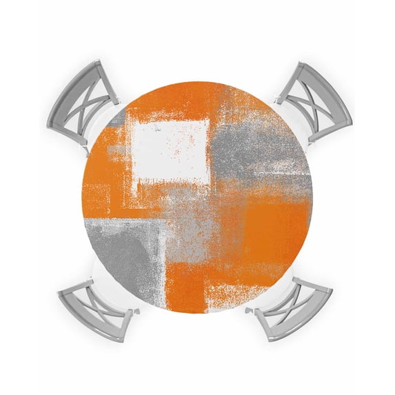 nqOlkjepod Burnt Orange Grey Round Tablecloth, Fitted Table Cover with Elastic for 55"-60" Round Tables, Modern Oil Painting White Geometric Table Cloth Outdoor Dinning Party Waterproof Tablecloths