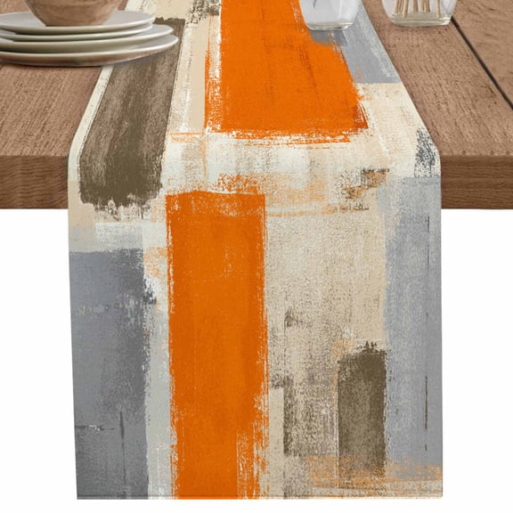 nqOlkjepod Burnt Orange Grey Table Runner 36 Inches Long Farmhouse Dress Scarves, Abstract Modern Oil Painted Geometric Dining Tablerunner for Coffee Table/Kitchen Island/Party, Small 13" x 36"